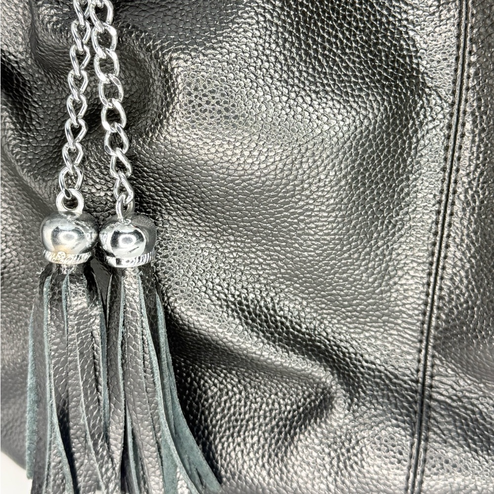 Black Pebbled Hobo Shoulder Bag Women’s Purse Zip Pocket 13x10